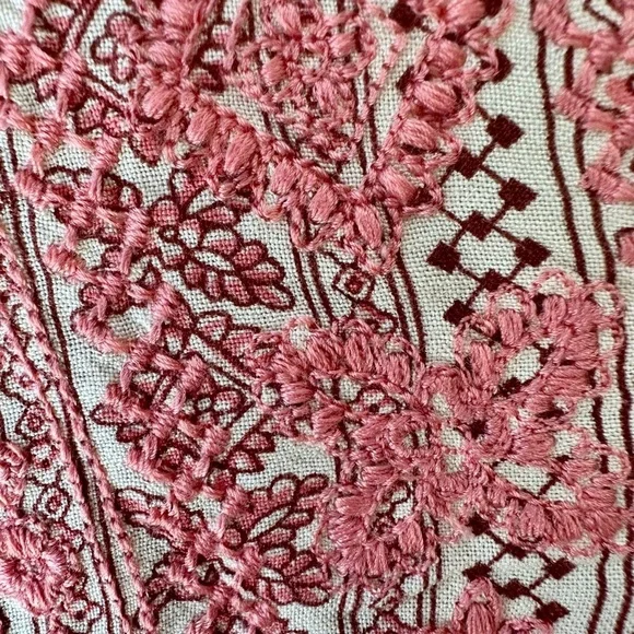 Sincerely Jules Red and Cream Long Sleeve Dress Cottagecore Boho - Picture 3 of 9